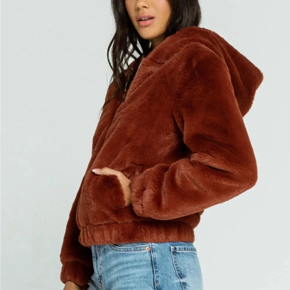 Women's Faux Fur Jacket in Brown - Picture 1 of 4